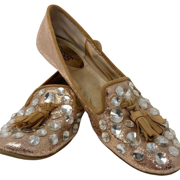 Carlos Santana CINEMA Flats Loafer Ballet Jeweled Tassel Gold women's shoes sz 6 - Picture 1 of 9